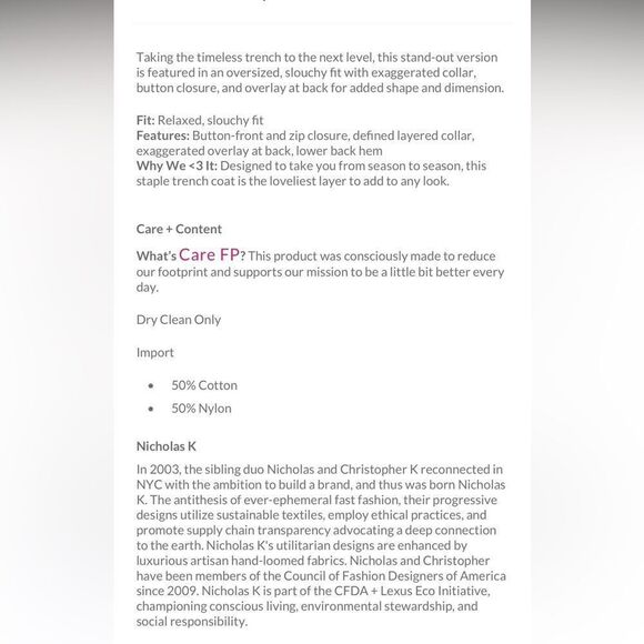 New Free People x Nicholas K Farley Trench - Picture 12 of 13